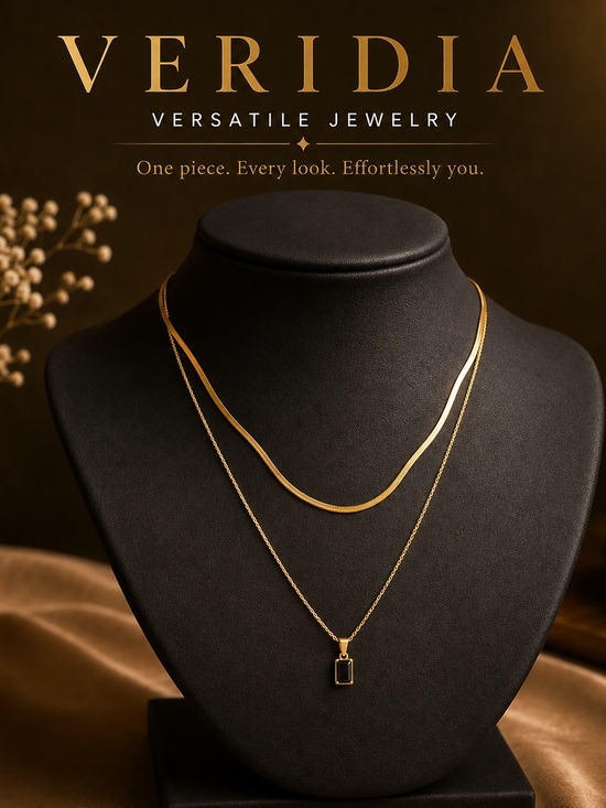 Jewelry - Gold Layered Necklace Set with Black Pendant
